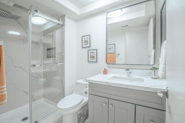 Bathroom, Glass Shower, Interior, Marble Walls