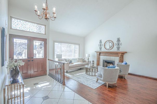 Chandelier, Fireplace, Interior, Living room, Wood Texture Flooring