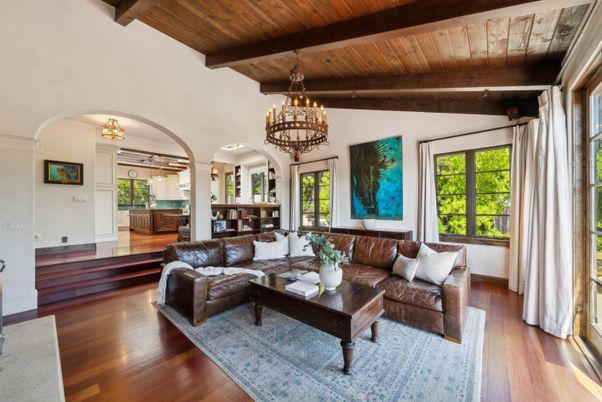 Chandelier, Interior, Living room, Wooden Beams, Wooden Ceilings, Wood Texture Flooring