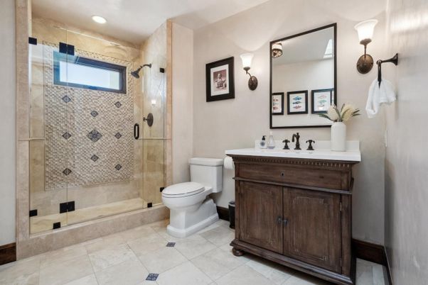 Bathroom, Glass Shower, Interior, Recessed Lighting