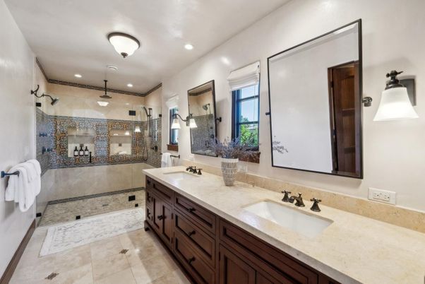 Bathroom, Dual Sink Vanities, Glass Shower, Interior, Recessed Lighting