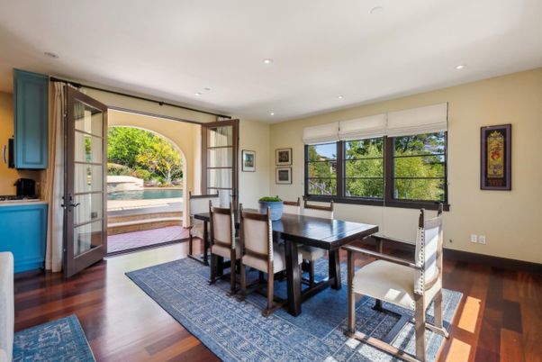 Dining room, Interior, Recessed Lighting, Wood Texture Flooring