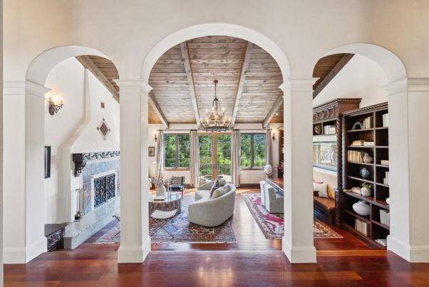 Chandelier, Fireplace, Interior, Living room, Wood Texture Flooring