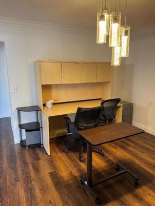 Home Office, Interior, Pendant Lights, Wood Texture Flooring
