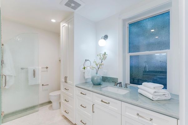 Bathroom, Glass Shower, Interior, Recessed Lighting