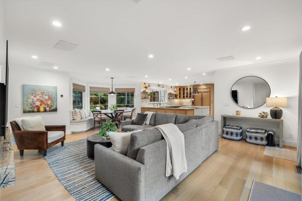 Dining room, Interior, Kitchen, Living room, Pendant Lights, Recessed Lighting, Wood Texture Flooring