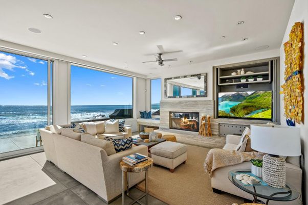 Fireplace, Interior, Living room, Recessed Lighting, Water