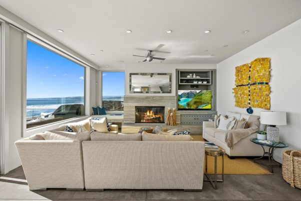 Fireplace, Interior, Living room, Recessed Lighting, Water