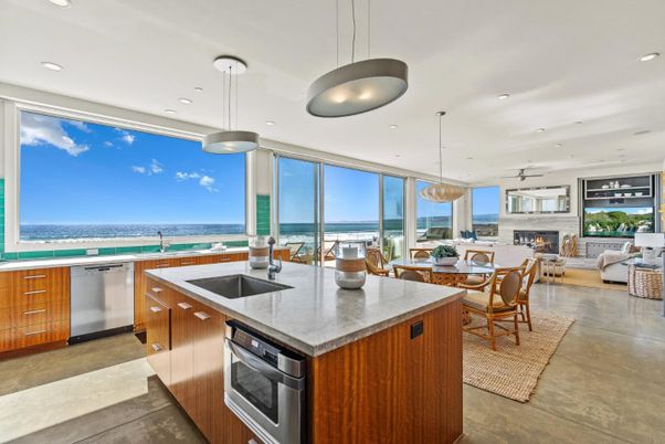 Dining room, Fireplace, Interior, Kitchen, Living room, Pendant Lights, Recessed Lighting, Stainless Steel Appliances, Water