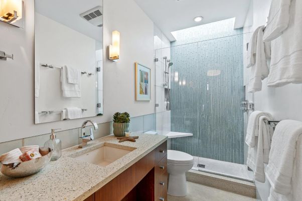 Bathroom, Glass Shower, Interior, Recessed Lighting