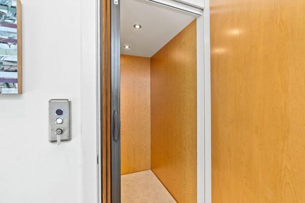 Elevator, Interior, Recessed Lighting, Wooden Walls