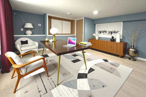 Home Office, Interior, Recessed Lighting, Wood Texture Flooring