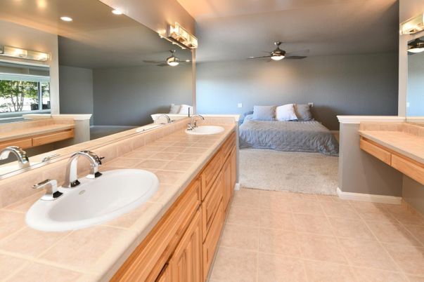 Bathroom, Bedroom, Dual Sink Vanities, Interior, Recessed Lighting, Tile Countertops