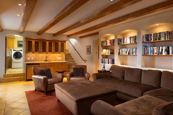 Interior, Living room, Recessed Lighting, Wooden Beams