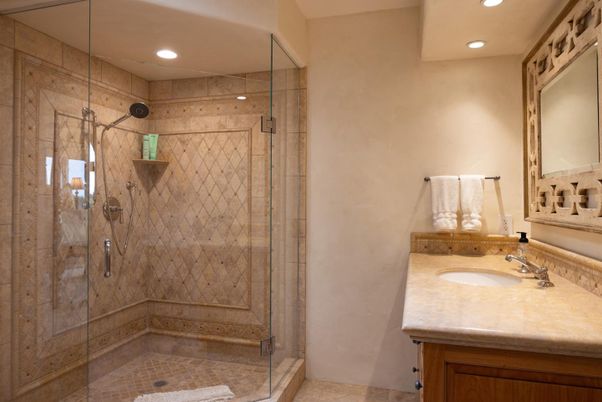 Bathroom, Glass Shower, Interior, Recessed Lighting