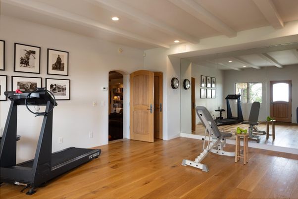 Fitness Equipment, Gym, Interior, Recessed Lighting, Wood Texture Flooring