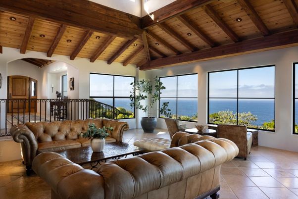 Interior, Living room, Recessed Lighting, Water, Wooden Beams, Wooden Ceilings