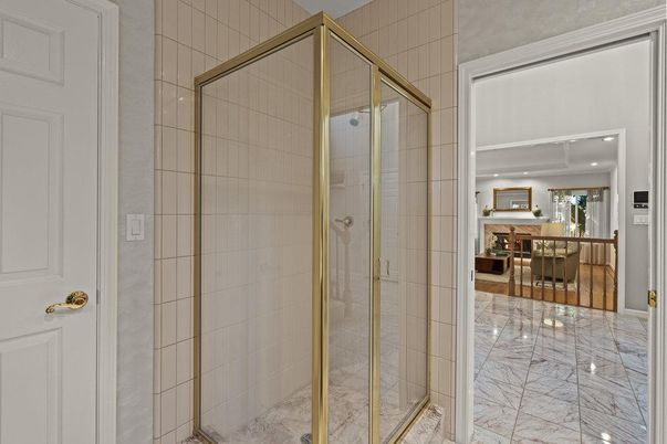 Bathroom, Dining room, Glass Shower, Interior, Marble, Recessed Lighting