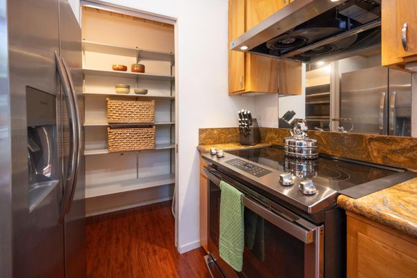 Interior, Kitchen, Stainless Steel Appliances, Wood Texture Flooring