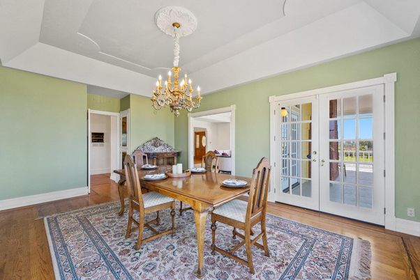 Chandelier, Dining room, Interior, Wood Texture Flooring