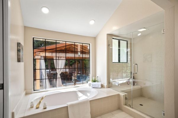 Bathroom, Glass Shower, Interior, Recessed Lighting
