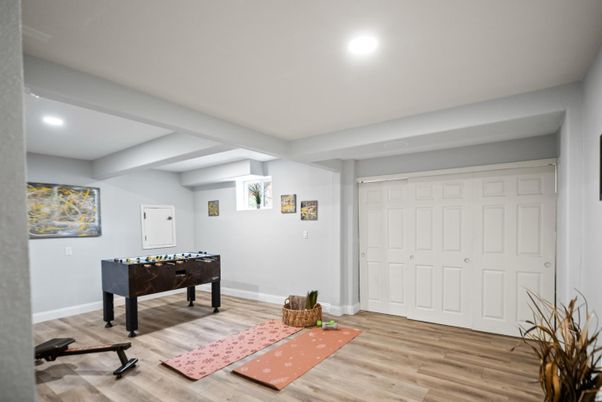 Game Room, Interior, Recessed Lighting, Wood Texture Flooring