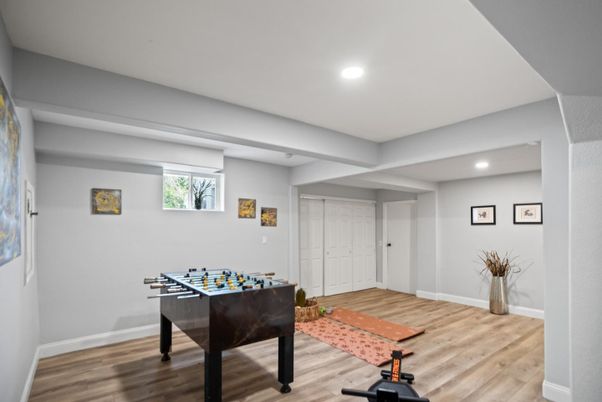 Game Room, Interior, Recessed Lighting, Wood Texture Flooring