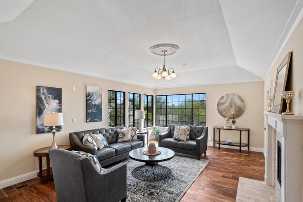 Chandelier, Fireplace, Interior, Living room, Wood Texture Flooring