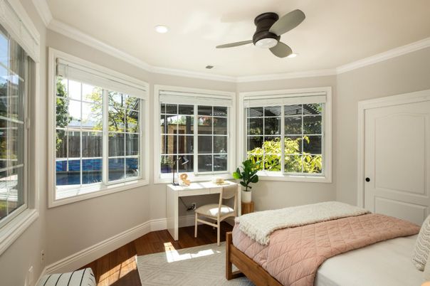 Bedroom, Home Office, Interior, Recessed Lighting, Wood Texture Flooring