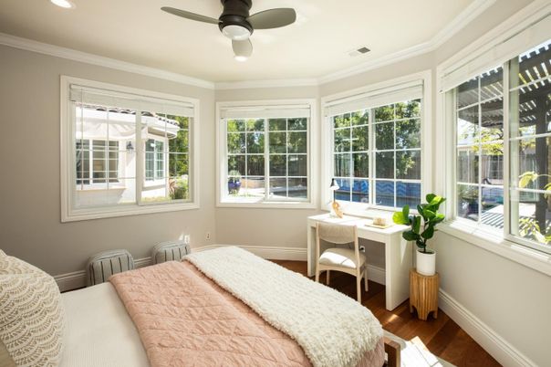 Bedroom, Home Office, Interior, Recessed Lighting, Wood Texture Flooring