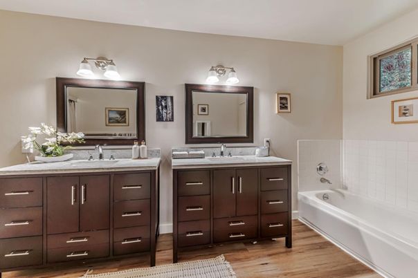 Bathroom, Dual Sink Vanities, Interior, Wood Texture Flooring