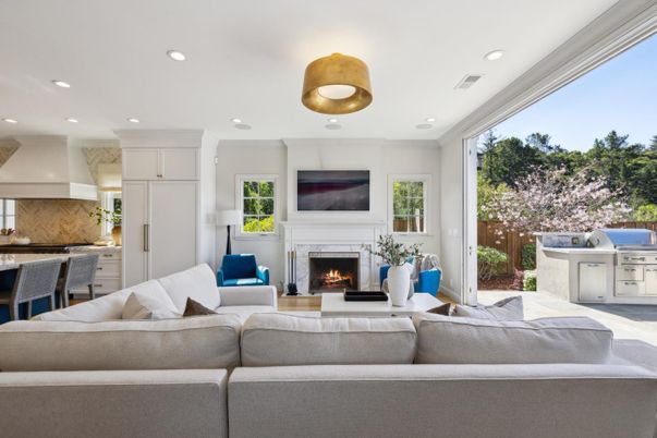 Fireplace, Interior, Kitchen, Living room, Pendant Lights, Recessed Lighting