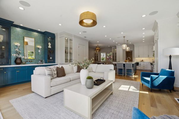 Interior, Kitchen, Living room, Pendant Lights, Recessed Lighting, Wood Texture Flooring