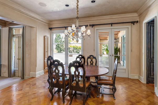 Chandelier, Dining room, Interior, Wood Texture Flooring