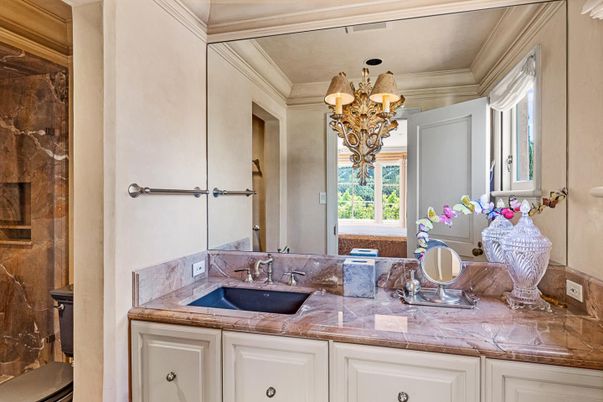 Bathroom, Chandelier, Interior, Tile Countertops