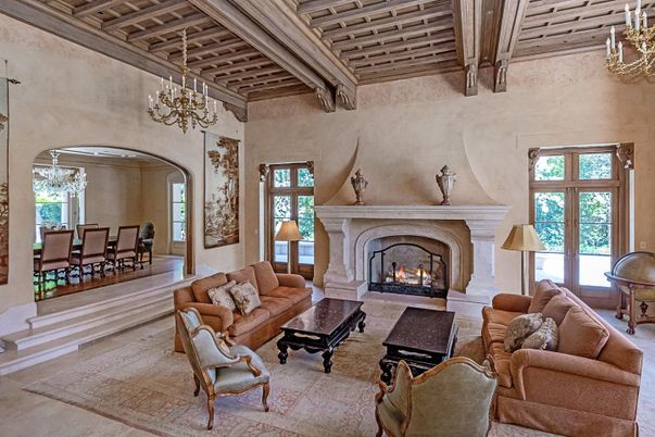 Chandelier, Dining room, Fireplace, Interior, Living room, Wooden Beams, Wooden Ceilings