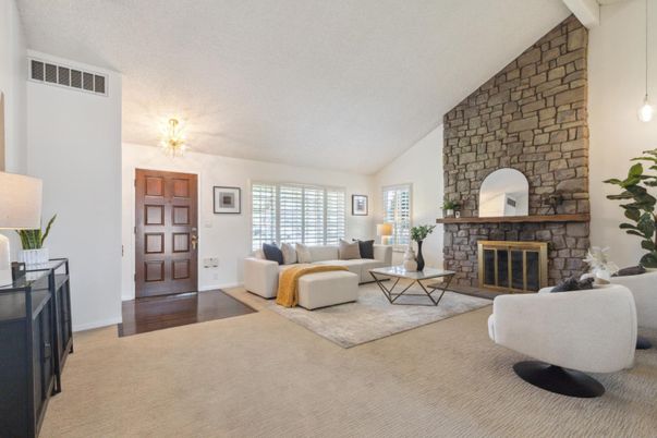Fireplace, Interior, Living room, Stone Walls, Wood Texture Flooring