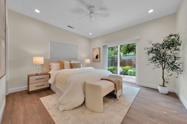 Bedroom, Interior, Recessed Lighting, Wood Texture Flooring