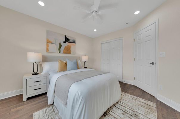 Bedroom, Interior, Recessed Lighting, Wood Texture Flooring