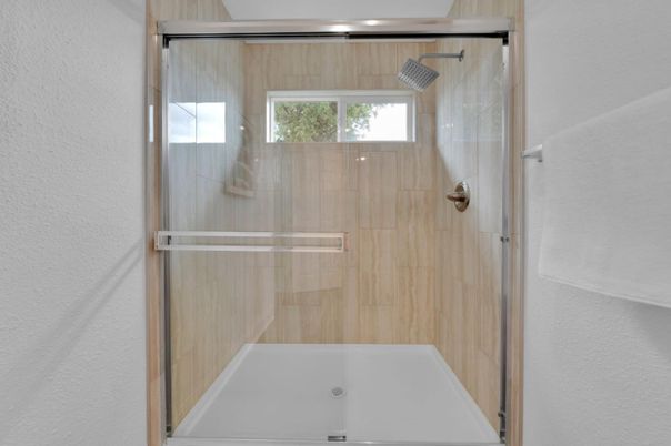 Bathroom, Glass Shower, Interior, Recessed Lighting