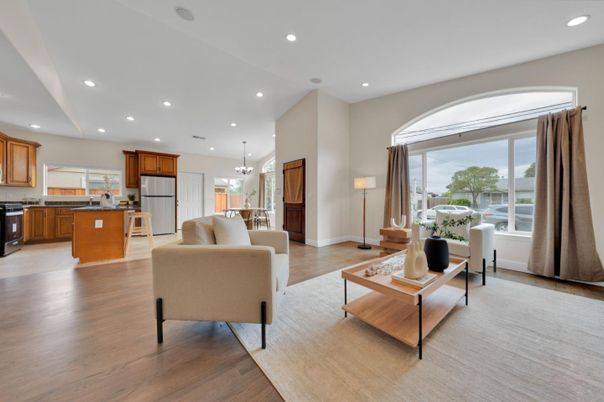Dining room, Interior, Kitchen, Living room, Pendant Lights, Recessed Lighting, Wood Texture Flooring