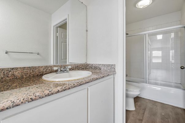 Bathroom, Glass Shower, Interior, Wood Texture Flooring