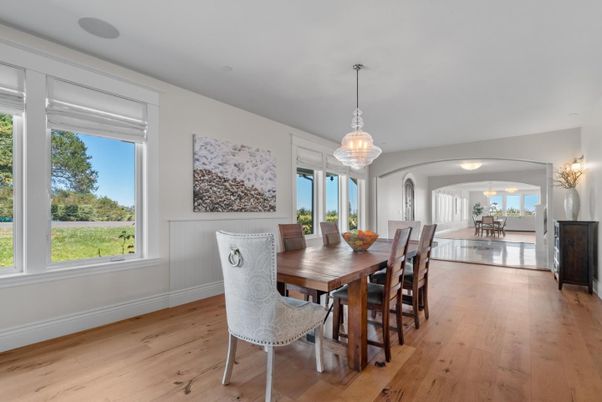 Dining room, Interior, Pendant Lights, Wood Texture Flooring