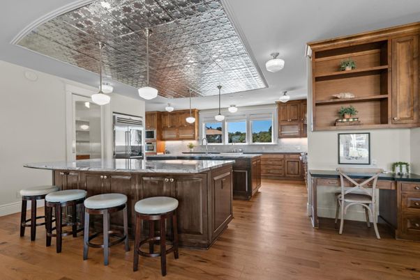 Interior, Kitchen, Pendant Lights, Stainless Steel Appliances, Wood Texture Flooring