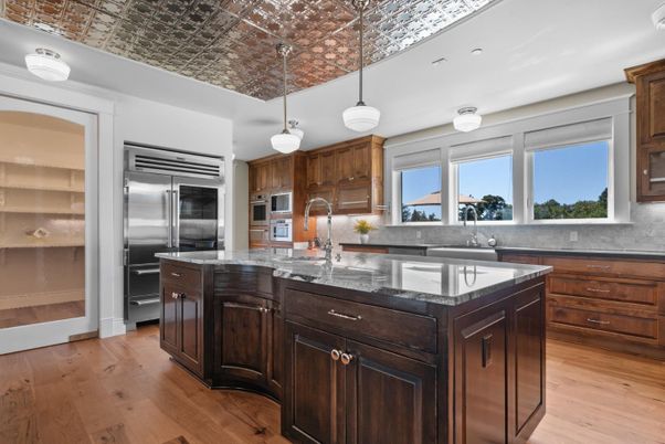 Interior, Kitchen, Pendant Lights, Stainless Steel Appliances, Wood Texture Flooring