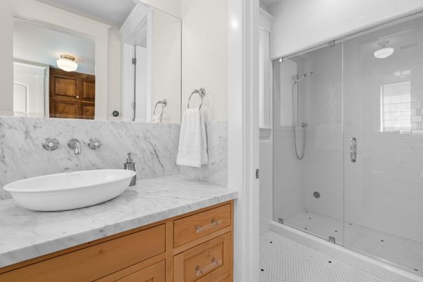 Bathroom, Glass Shower, Interior, Marble Walls