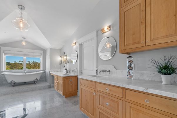 Bathroom, Dual Sink Vanities, Free Standing Baths, Interior, Marble
