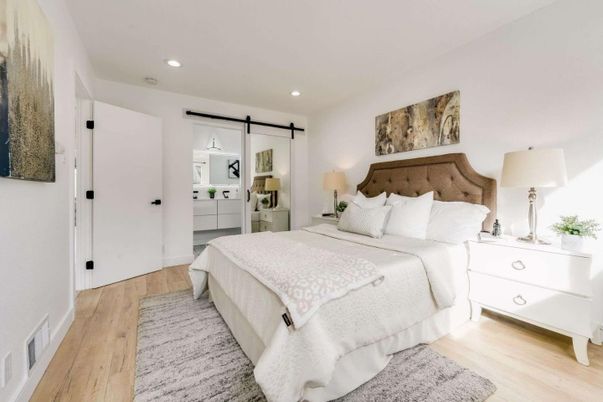 Bedroom, Interior, Recessed Lighting, Wood Texture Flooring
