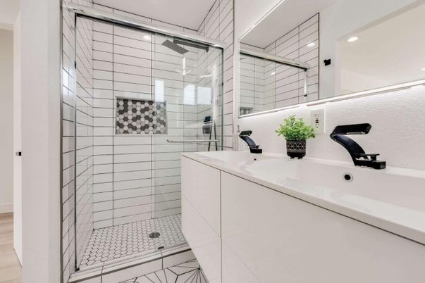 Bathroom, Glass Shower, Interior, Recessed Lighting