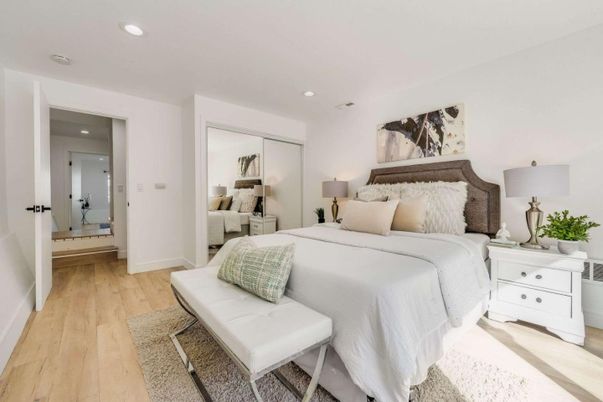 Bedroom, Interior, Recessed Lighting, Wood Texture Flooring